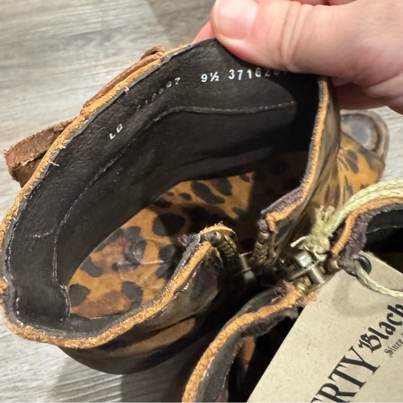 Liberty Chita Miel Concho Fringe Peep Black Leopard Stone Washed Boots Booties - Picture 4 of 10